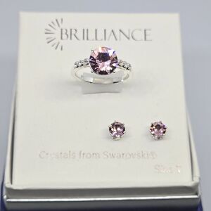 Brilliance by Swarovski Pink Crystal Earring & Ring Set Size 7 NEW GIFT